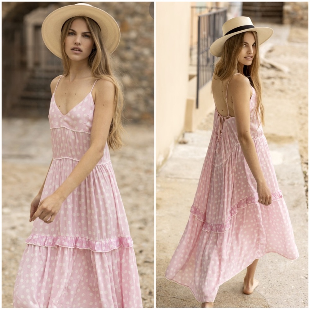 NWT: Sunday Saint Tropez: OLIVIA DOT DRESS - PINK SZ: OS